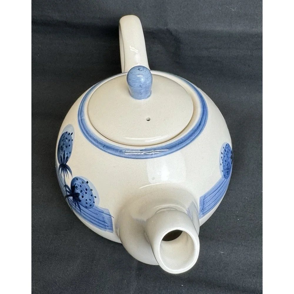 Vintage Herman Dodge 5 Piece Tea Set Teapot 2 Cups Tray Handpainted Blue & White